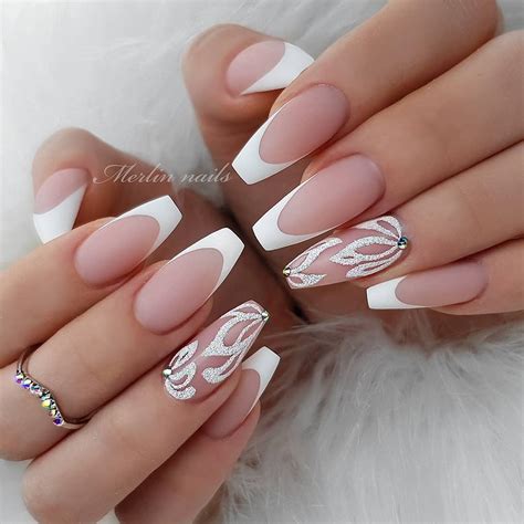 coffin french tip nails|french tip coffin nails with design.